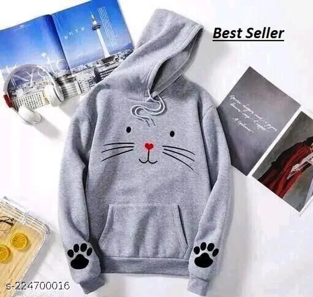 Cotton Blend Hoodie for Women (Grey, S)