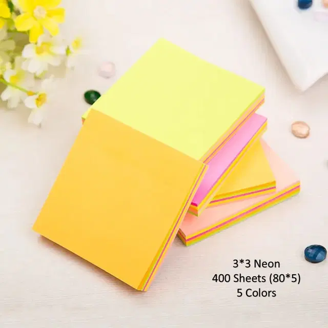 Paper Neon 80 Pcs Sticky Notes, Multicolor, 3x3 inches, Pack of 5