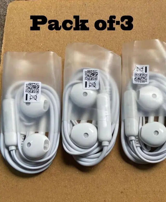 Wired in-Ear Earphone, White, Pack of 3