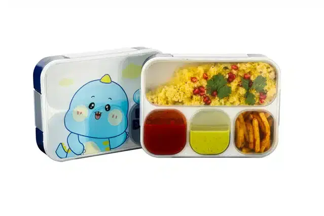 4 Compartment Lunch Box with Handle & Push Lock, Multicolor, 1100 ml, Set of 1