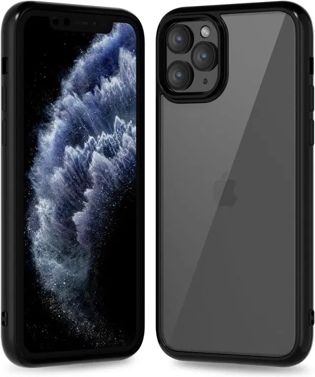 Aramid Fiber Transparent Hybrid Hard Bumper Mobile Back Cover for Apple iPhone 11 Pro, Black