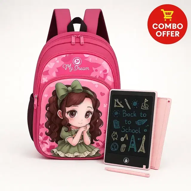 Pretty Girl Bag For boy's and gril's and DIGITAL WRITING BOARD / TABLET LCD 8.5 INCHH (Multicolor) set of 2