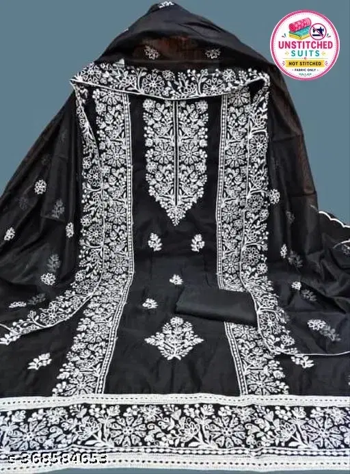 Embroidered Ethnic Motif Patiala Suits for Women (Black, Un Stitched)