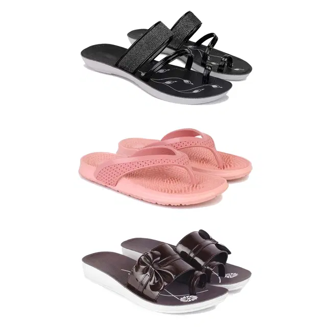 Combo of Flats with Slippers for Women (Multicolor, 7) (Pack of 3)