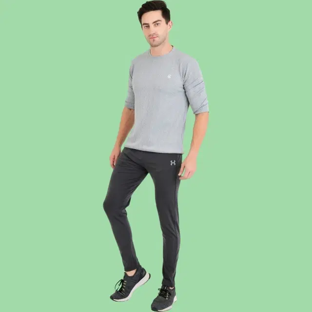 Lycra Nylon Logo Printed Track Pant for Men (Dark Grey, XL)