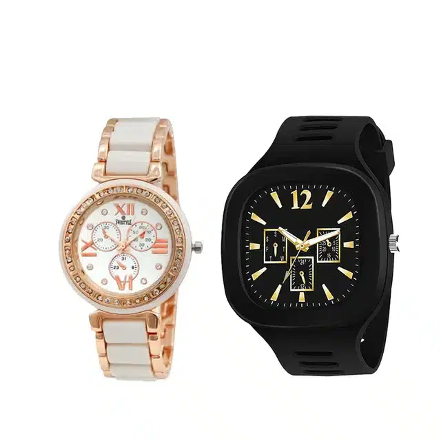 Analog Watch for Men & Women, Pack of 2 (Grey & Black)