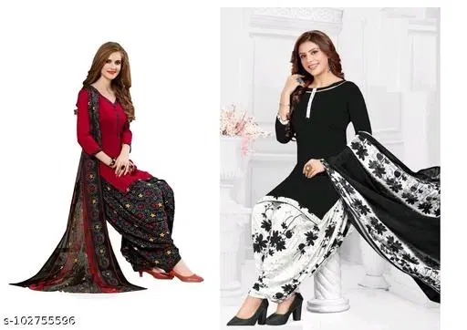 Crepe Dress Material Suit Salwar for Women, Pack of 2 (Red, Free Size)