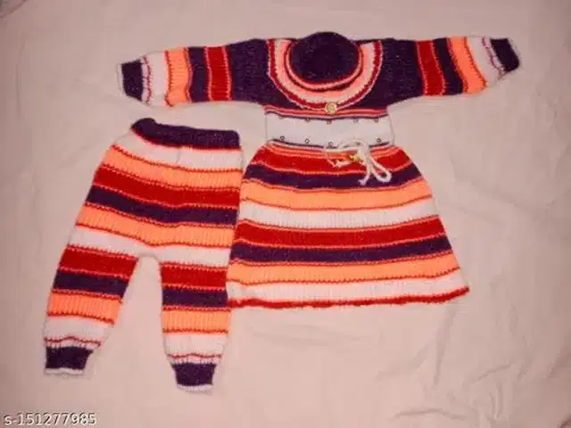 Woolen Sweater & Pant for Girls (Multicolor, 0-3 Months)