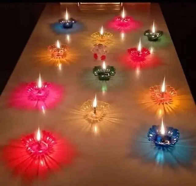 Plastic 3D Shadow Reflection Floating Diwali Diyas, Multicolor, Pack of 12