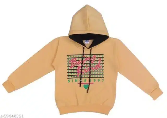 Fleece Printed Full Sleeves Hooded Sweatshirt for Girls (Beige, 2-3 Years)