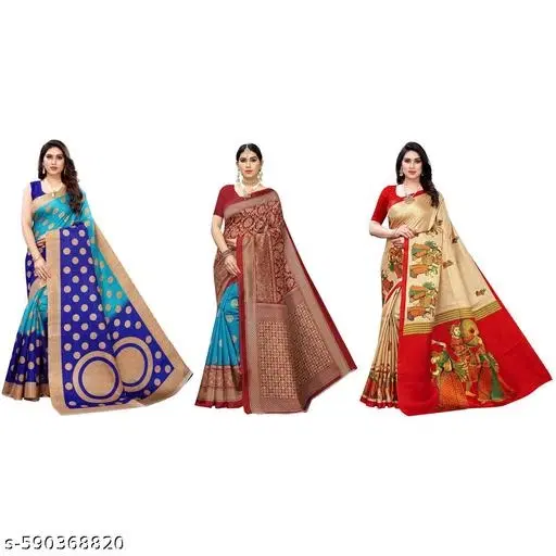 Art Silk Printed Saree for Women, Pack of 3, Multicolor (6.3 m)