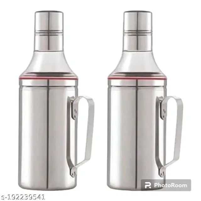 Oil Bottle with Handle & Cleaning Brushs, Pack of 2, Silver, 1000 ml