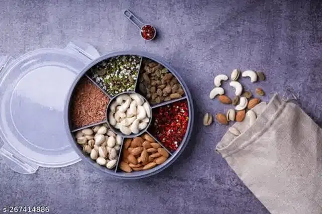 Plastic 7 Section Spice Container with Free Spoon, Grey, Set of 1