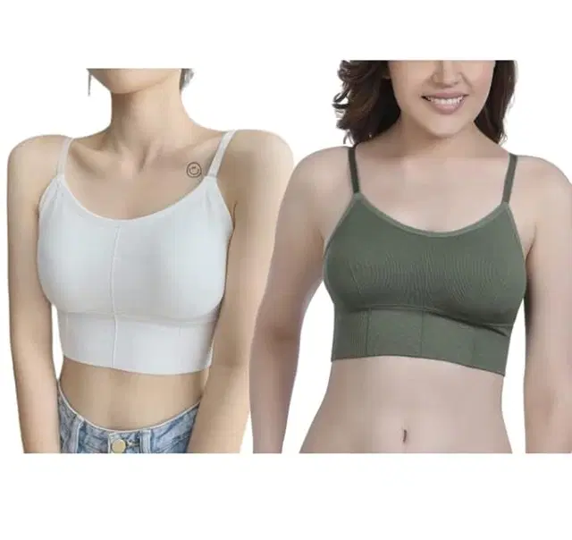 Cotton Blend Padded Camisole Bra for Women, Pack of 2 (Multicolor, Free Size)