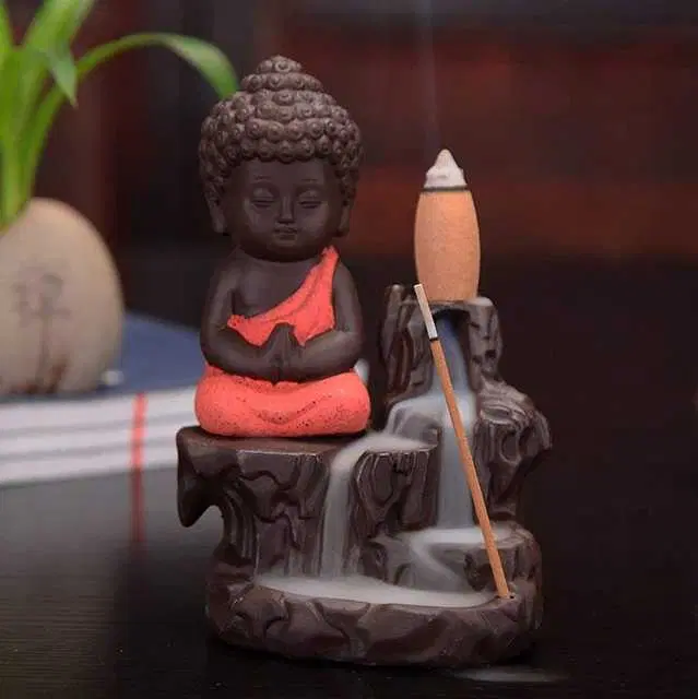 Buddha Figurine Cone Incense Holder, Red, Hv-04