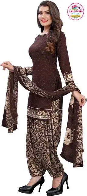 Yashika Unstitched Crepe Salwar Suit Material (Brown) (Y-284)