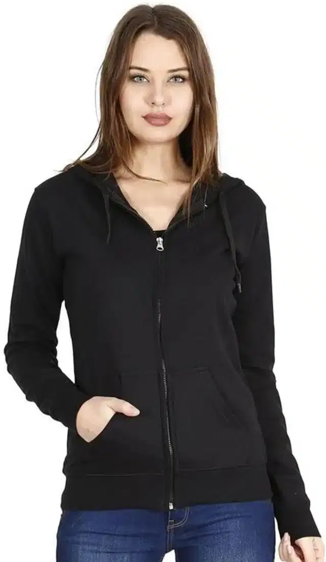 Fleece Hooded Sweatshirt for Women (Black, S)