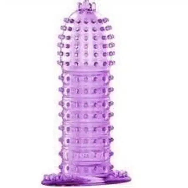 Silicone Reusable Extra Dotted Condom, Lavender & Transparent
