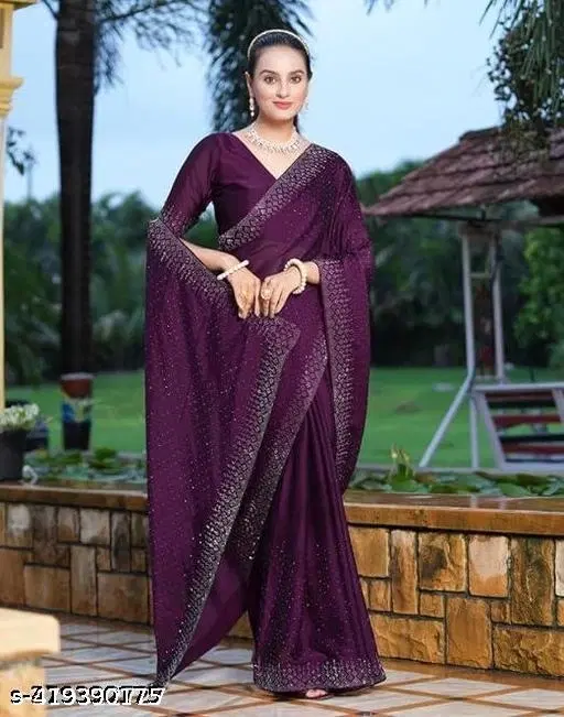 Chiffon Embroidered Saree For Women, Purple