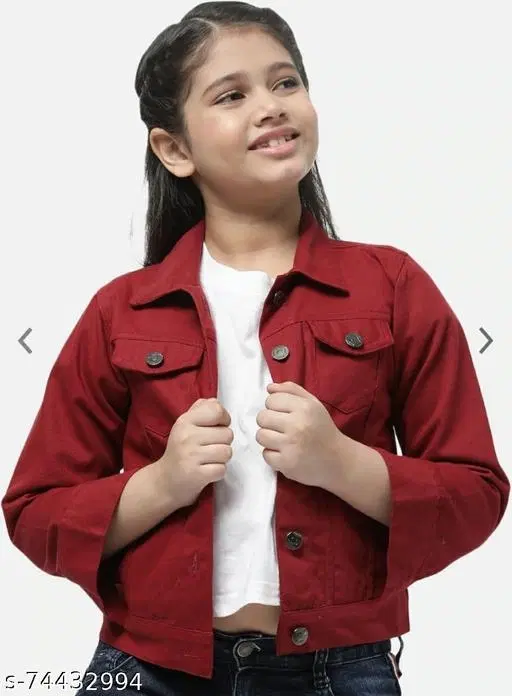Cotton Blend Jacket for Girls (Maroon, 5-6 Years)