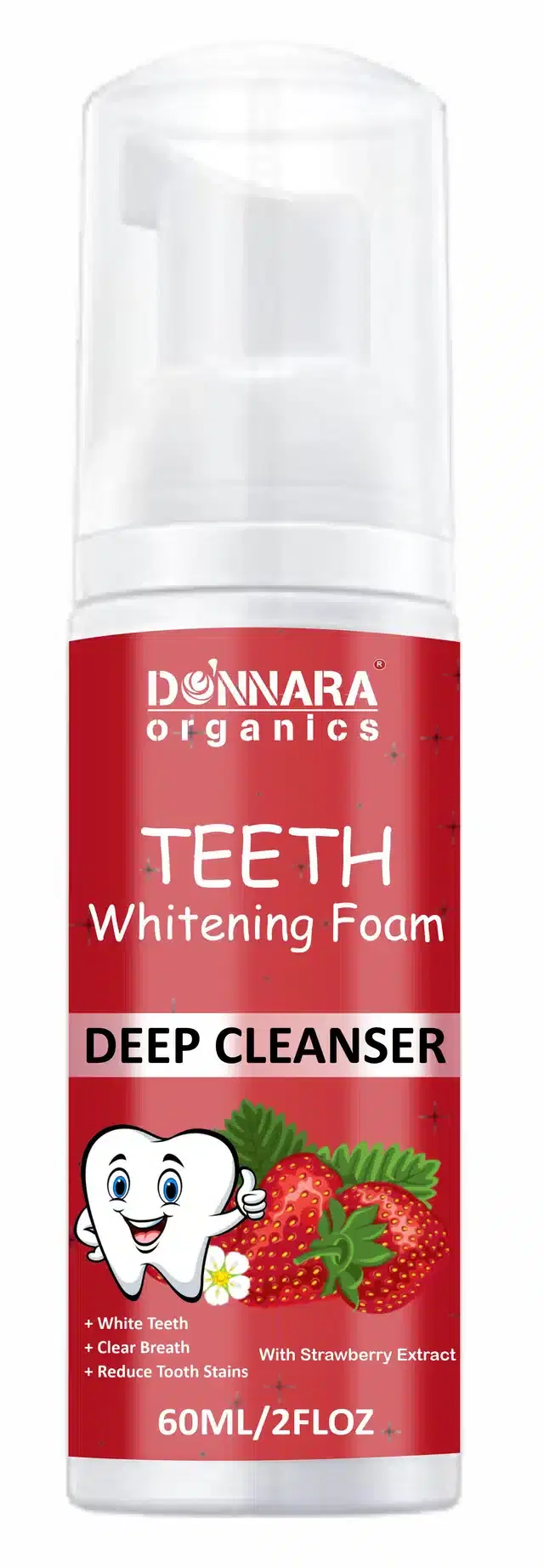 Donnara Organics Teeth Whitening Strawberry Extract Foam, 60 ml