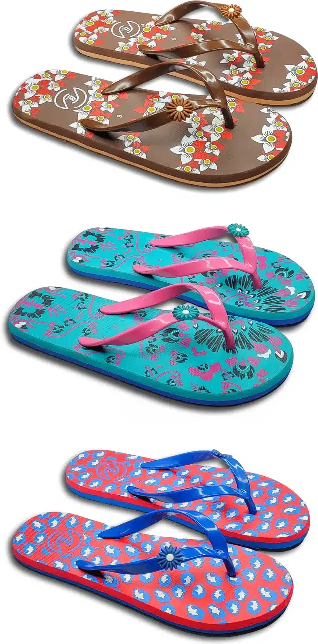 Flip Flops for Women, Pack of 3 (Multicolor, 5)