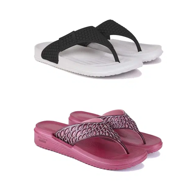 Slippers for Women, Pack of 2 (Multicolor, 6)