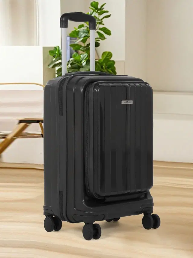 Teakwood Xylo Small Premium Hard Trolley Bag With 360° Spinner 8 Wheels, Black