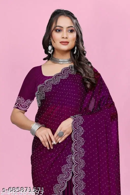 Georgette Embellished Saree For Women, Purple