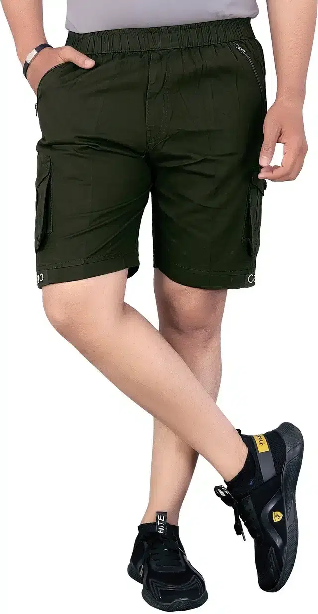 Cotton Cargo Shorts for Men (Bottle Green, 28)