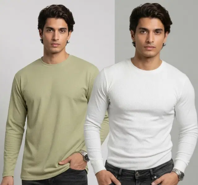 Polyester T-shirt for Men, Pista & White, Pack of 2 (M)