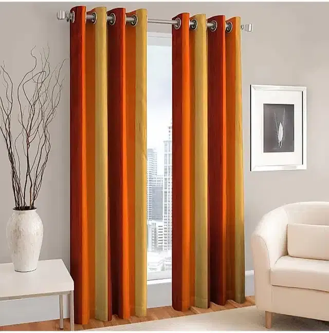 Polyester Printed Window & Door Curtains, Pack of 2, Orange, 5 feet