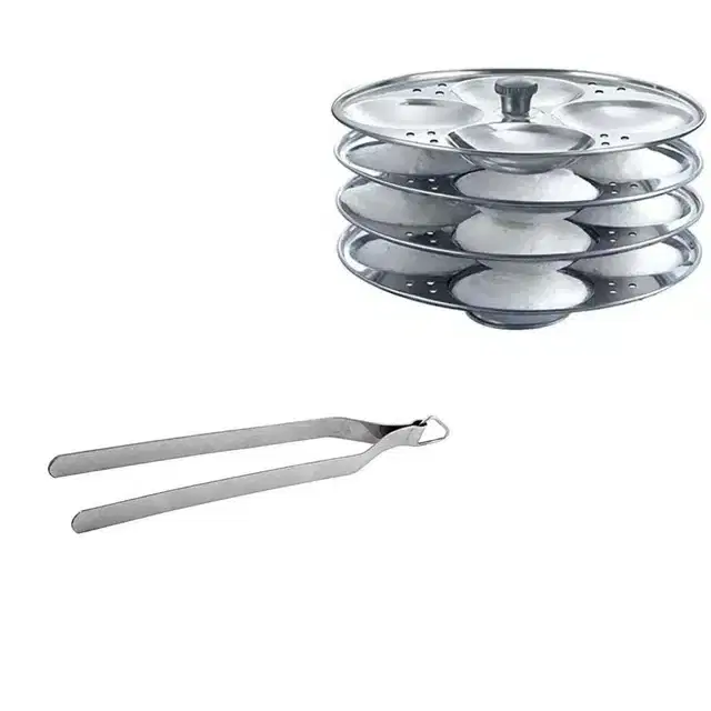 Stainless Steel Chimta & Idli Making Stand, Combo of 2