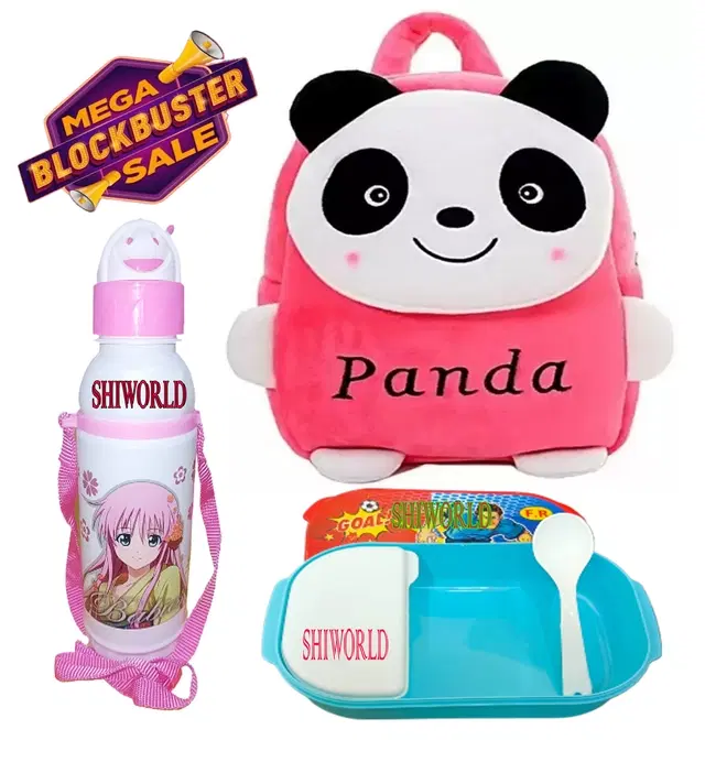 Combo of School Bag with Lunch Box & Water Bottle for Kids, Multicolor, Set of 3