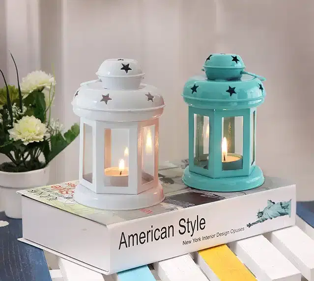 Hanging Tealight Candle Holder Lantern, Pack of 2, Multicolor