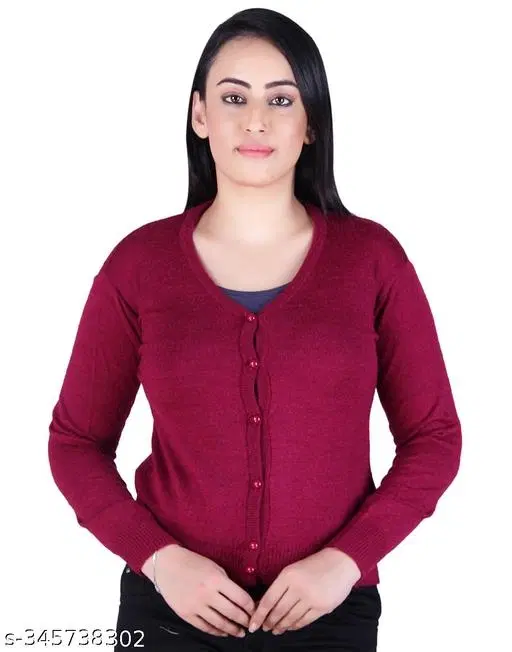 Acrylic Solid Sweater for Women (Wine, M)