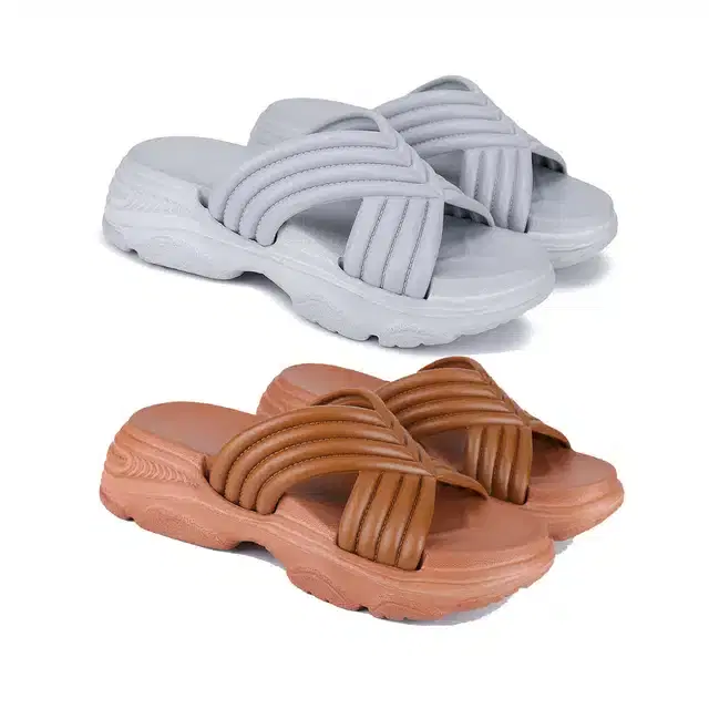 Sliders Combo for Women, Pack of 2 (Multicolor, 5)