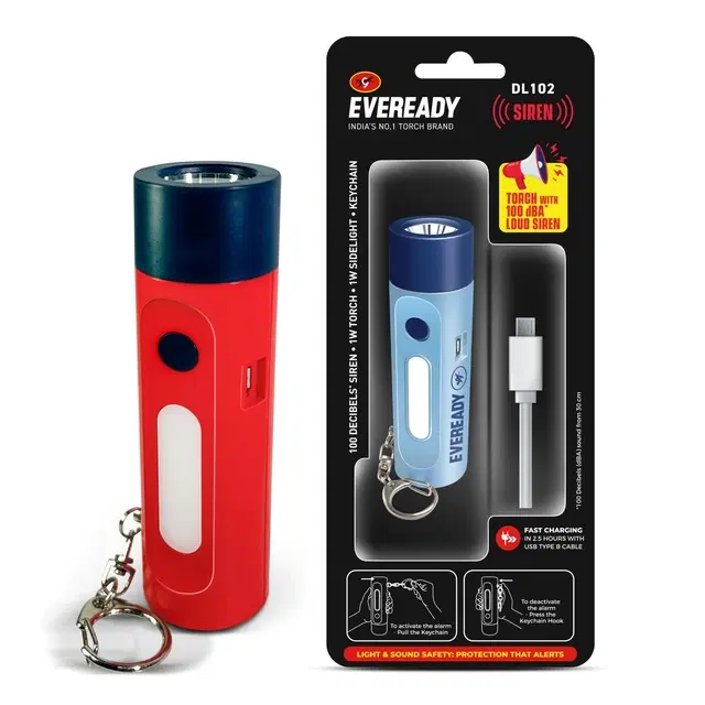 Eveready Siren Rechargeable DL102 Torch, Multicolor, 3cm