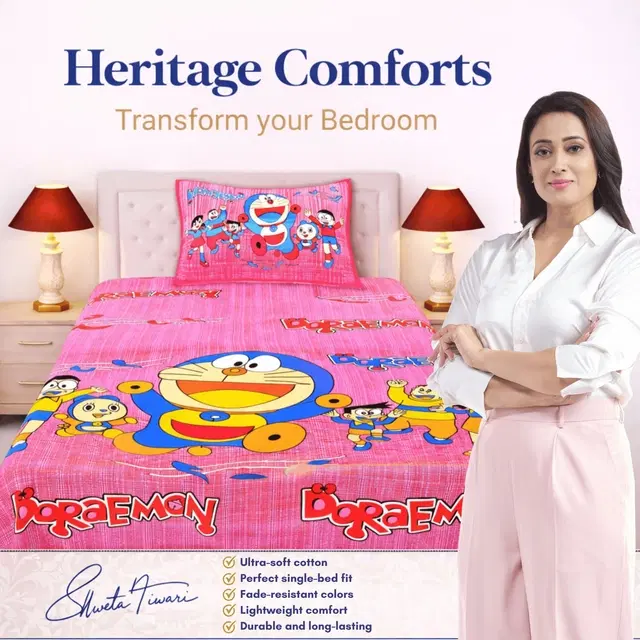 Cotton Single Bed sheet With 1 Pillow Cover (Multicolour) Set Of 1