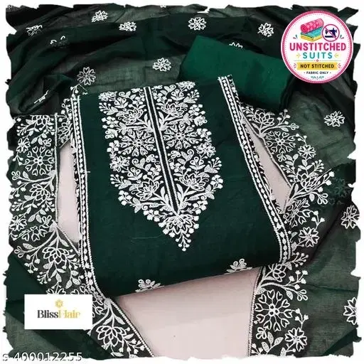 Chanderi Cotton Embroidered Punjabi/All Over Suits for Women (Green, Un Stitched)