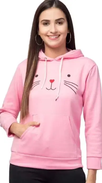 Women's Animal Print Long Sleeve Round Hoodie, Light Pink (M)