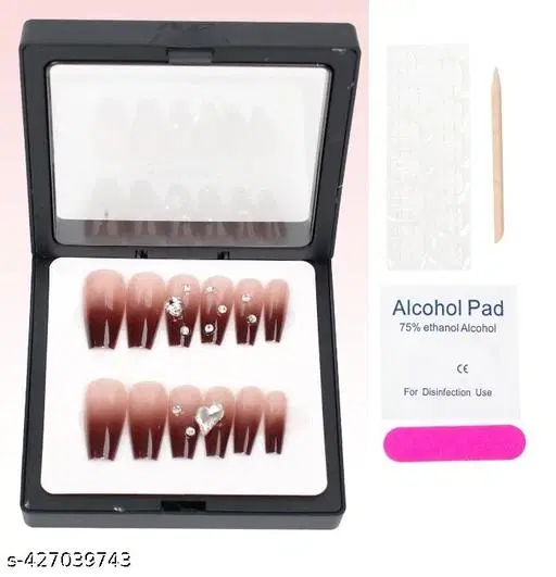 Kamz's Fake Nails Nail Extension Kit - Quick Fix Press On Nails, Aesthetic Acrylic Stick on Nails, Reusable, 12pcs Nails Set for Girls & Kids