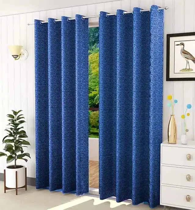 Cotton Door & Window Curtains, Pack of 2, Blue, 5 feet