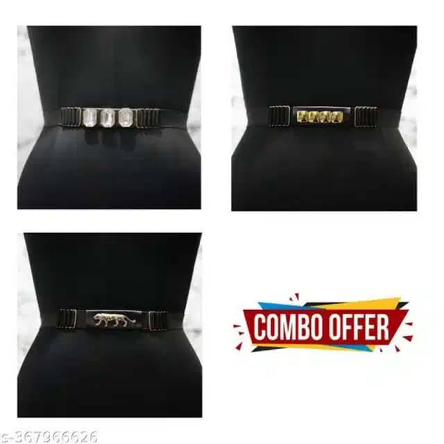 Fancy Belts for Women, Pack of 3 (Black)
