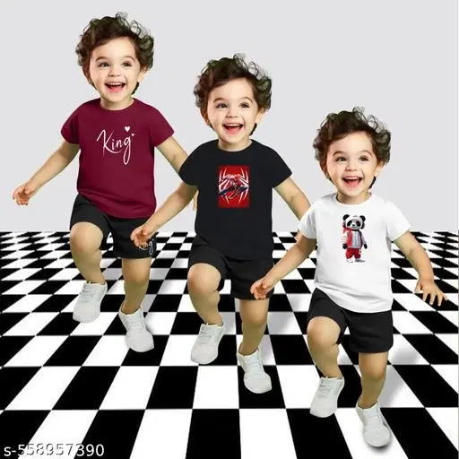 Cotton Blend Printed Clothing Set for Boys, Multicolour, Pack Of 3 (6-7 Years)