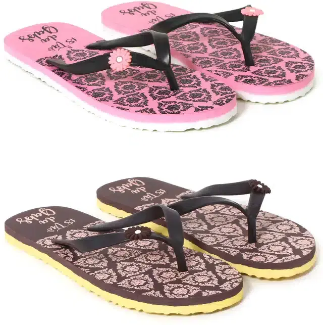 Flip Flops for Women, Pack of 2 (Multicolor, 6)