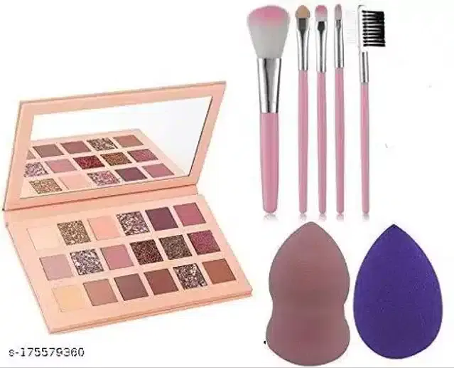 Eye Shadow Palette with Makeup Brush, 4 Pcs & Blender, 2 Pcs, Set of 3