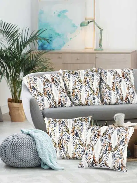 Cushion cover with zip Closure, Set of 5, 16 X 16 Inches, Multicolor, A-320