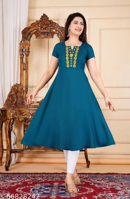 Rayon Kurti for Women, Teal (S)