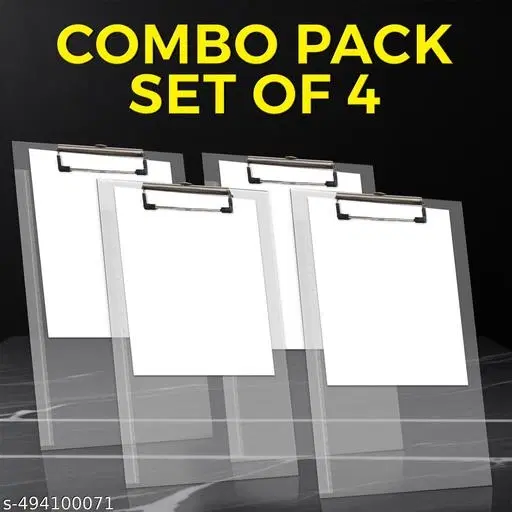 Children's Interesting Combo(III) Transparent Examination Paper Clipboard set of 4| Writing Pad | Drawing/Writing/Exam Board/Clipboard with Clip and Elastic - Sturdy, Lightweight for Office, School, College Transparent Exam Pad